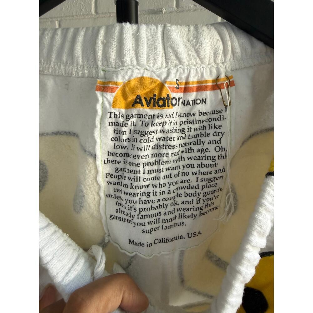 Aviator Nation Smiley Face Sweatpants White Graphic Joggers Made USA Small - Picture 3 of 5